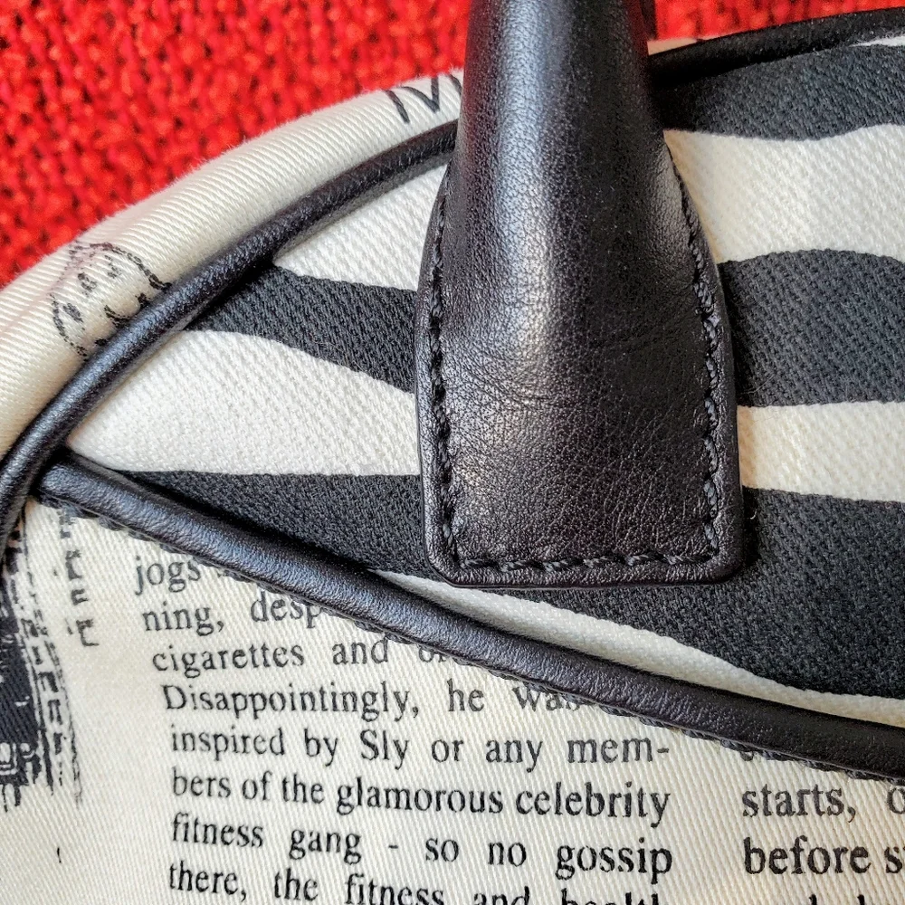 John Galliano Black and White Newspaper-Print Satchel